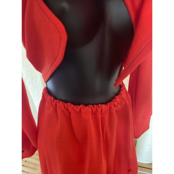 Vintage 1960’s 1970’s Red Collared Wide Leg Pant Suit Large Size 14 Stretchy - Picture 9 of 9